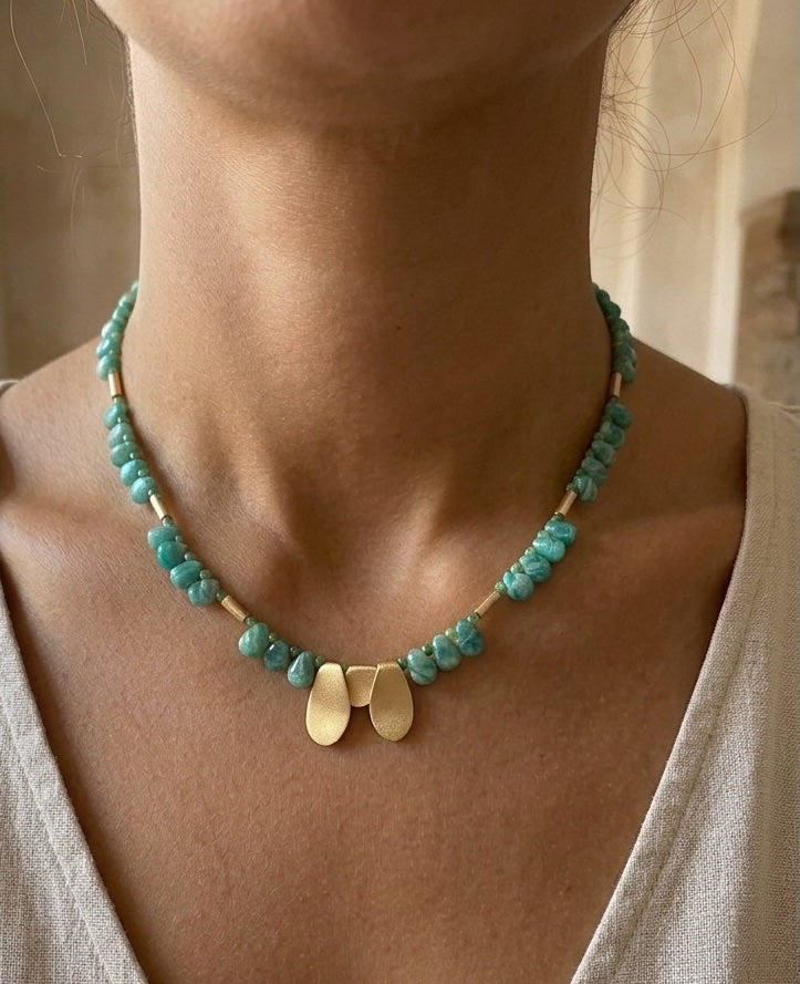 Collar amazonita y oro